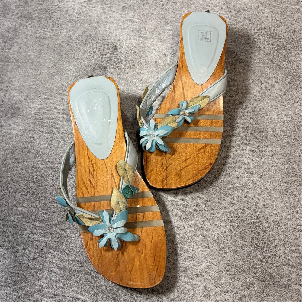 Y2k Blue Floral Wood Sandals